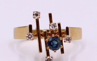 JEWELRY. French 18kt Gold Diamond & Sapphire Ring.