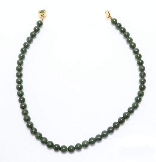 Jade And Gold-Tone Bead Necklace