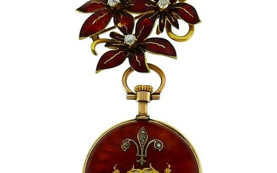 Jaeger-LeCoultre Enamel Gold Pocket Lapel Watch, 1890s