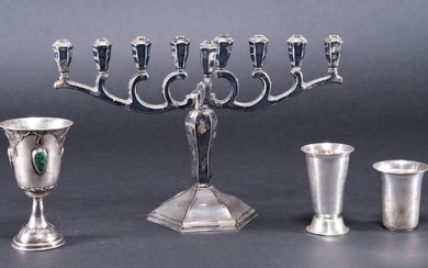 Judaic 800 & 835 Silver Collection Group Lot Kiddush Cups Menorah etc