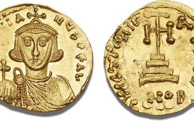Justinian II, first reign, 685–695, Constantinople, 9th officina, 687–692, Solidus, Justinian holding...