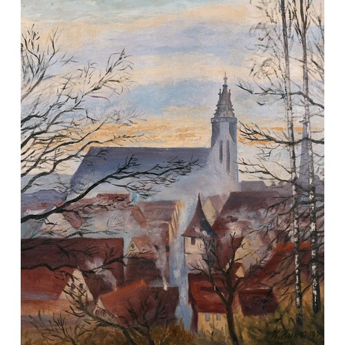 K… Kuhn (20th Century) Continental. A Village Church, Oil on...