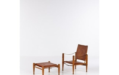 Kaare Klint (1888-1954) Safari Armchair and footstool Ash wood and leather Edited by Rud Rasmussen