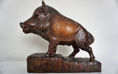Kaas - Sculpture, wild boar - Wood - First half 20th century