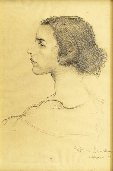 L. Palyakov, Russian, early 20th century- Madame Levuskaye; pencil on paper, signed and titled, 35.5 x 23.5 cm