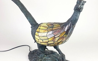 Zoomorphic LAMP depicting a bronze pheasant and body in cloisonné...