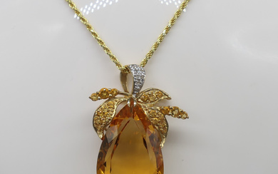 LARGE CITRINE & DIAMOND necklace.