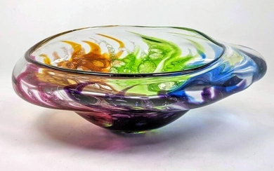LEON APPLEBAUM Colorful Studio Art Glass Vessel Bowl.