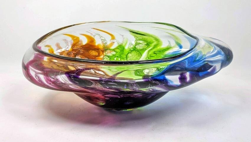 LEON APPLEBAUM Colorful Studio Art Glass Vessel Bowl.