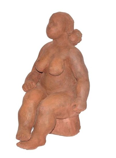 LFC "Modèle assise" sculpture en terre cuite monogrammée - H : 39