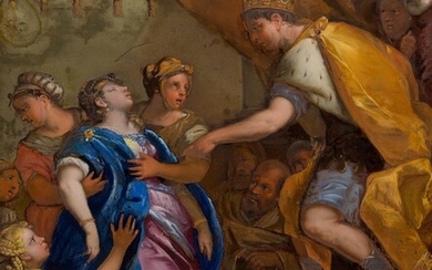 LUCA GIORDANO ET CARLO GAROFALO(1634 Naples 1705) (1688 Naples 1705)Esther et Assuérus. peinture inversée sur...