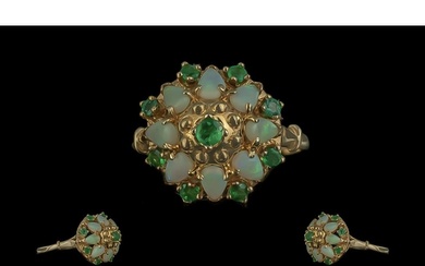 Ladies 14ct Gold Attractive Emerald and Opal Set Cluster Rin...