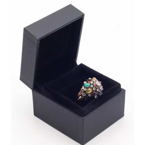 Ladies Cluster Ring with Various Gemstones Including Sapphir...