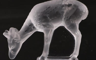 Lalique "Faon" Frosted and Clear Crystal Deer Paperweight