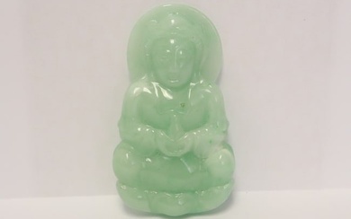 Large Chinese light apple green jadeite carving