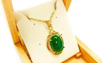 Large Ladies 2.96ct Oval Cut Canadian Jade Necklace in 18K Gold Plated Mount
