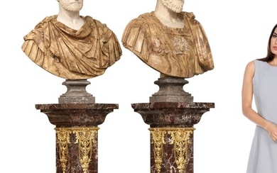 Large Pair of Roman Emperors Marble Bust