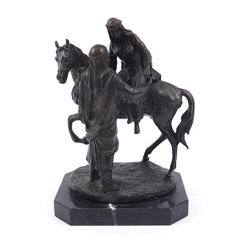 Large patinated bronze study of a Arab gentleman attending a...