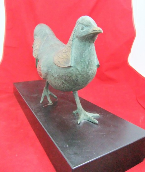 Large, unsigned, 20thC patinated bronze sculpture of a pheas...