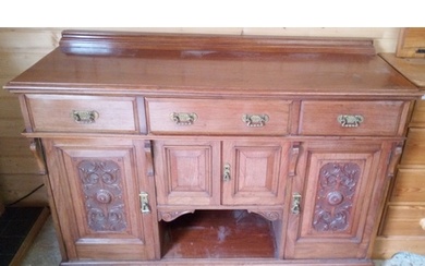 Late Victorian Walnut sideboard with carved doors and brass ...
