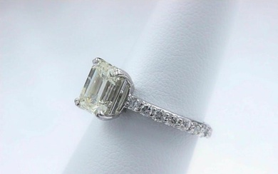 Light Yellow Emerald Diamond Engagement Ring 2.53 Tcw 14k White Gold 20K Retail