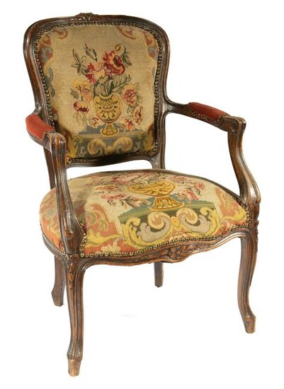 Louis XV-Style Carved Walnut Fauteuil