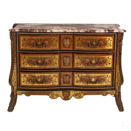Louis XVI Type Brass Inlay Marble Chest of Drawers