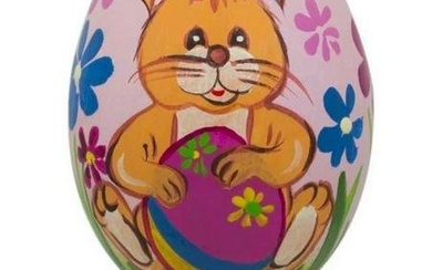 Lovable Bunny Decorating Easter Egg Wooden Figurine