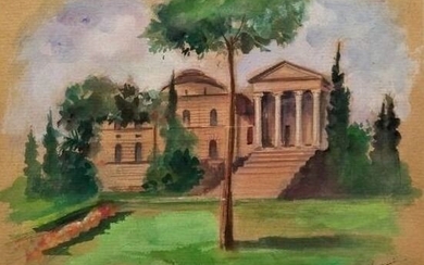 Luigi Mantovani (Milano, 1880 – 1957) - Veduta di parco con palazzo