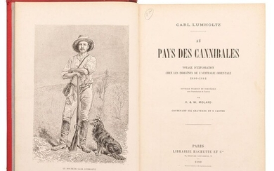 Lumholtz, Carl. Au Pays des Cannibales. Voyage d'exploration chez les Indigènes de l'Australie... Paris, 1890. Firmado por el autor.