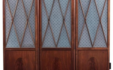 Mahogany and Frosted Glass Three-Fold Screen