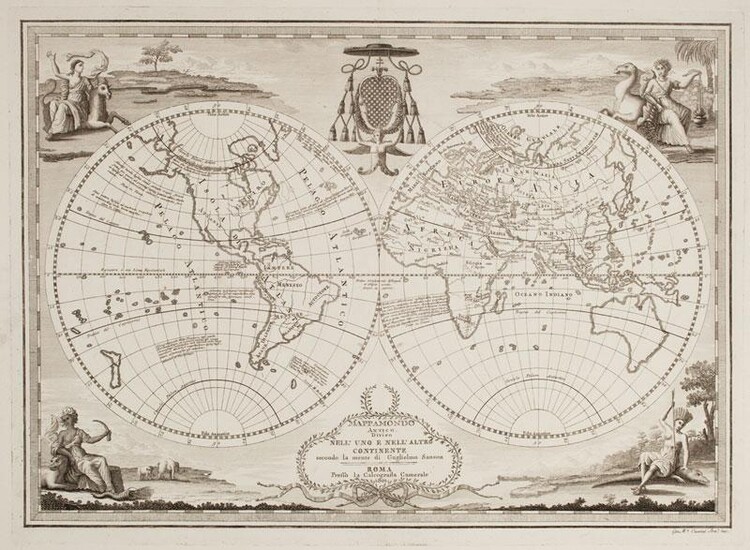 Mappa Mondo Antico Diviso Nell'Uno e bell'Altro Continente scondo la mente di Guglielmo Sanson.