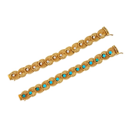 Marianne Ostier Gold and Diamond and Gold and Turquoise Bracelets