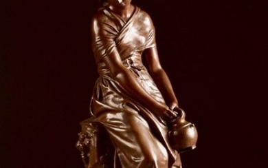 Mathurin Moreau (1822-1912)- Sculpture, Young girl with jug - 53 cm - Bronze (patinated) - Late 19th century