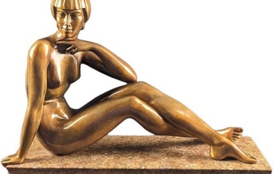 Maurice Guiraud-Rivière Bronze Nude Art Deco Sculpture Vintage