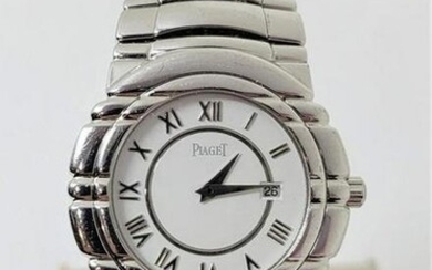 Mens PIAGET Tanagra 18k White Gold White Roman Dial Quartz Watch 17041 M 401D