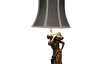 Metal Statue of a Woman Fruit Bearer, Mounted as Lamp, French, 1930s