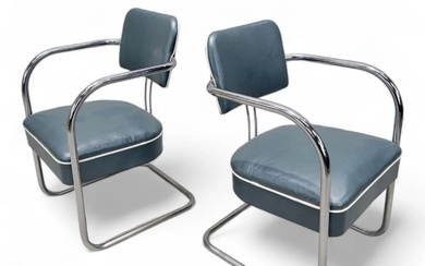 Mid-Century Art Deco Pair of Kem Weber Cantilever Arm-Chairs Newly...