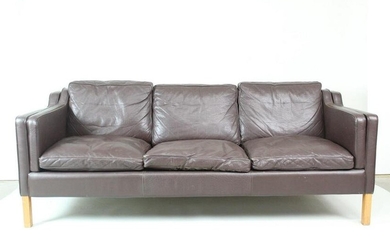 Mid Century Modern Danish Stouby Aubergine Leather Sofa