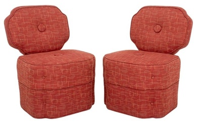 Mid-Century Modern Upholstered Slipper Chairs, Pr