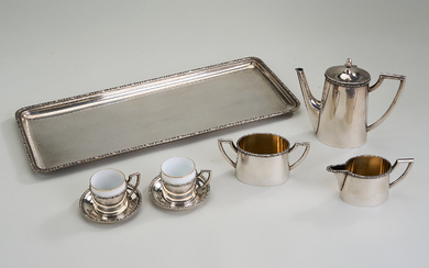 Mocha-set , 800 silver, edge with rocailles,comprised of: tray, approx....