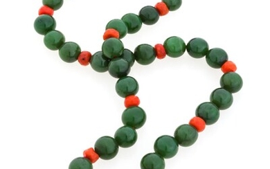 NECKLACE IN JADE AND CORAL