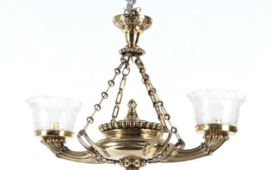 NEOCLASSICAL STYLE BRASS DOUBLE ARM CHANDELIER