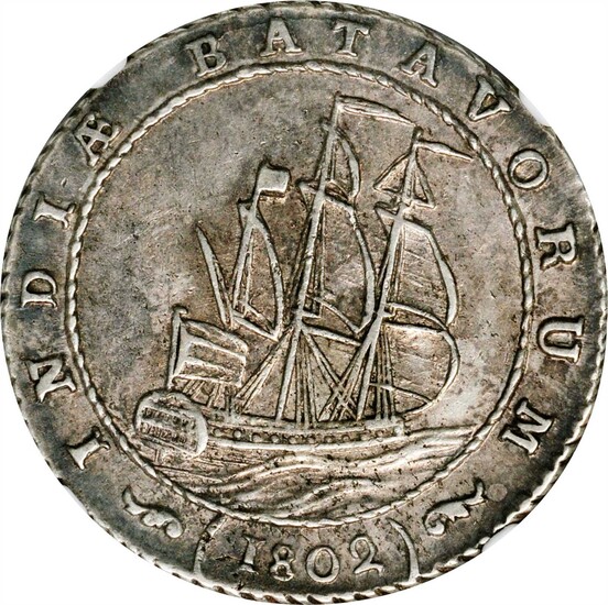 NETHERLANDS EAST INDIES. Batavian Republic. Gulden, 1802. Enkhuizen Mint. NGC AU-58.