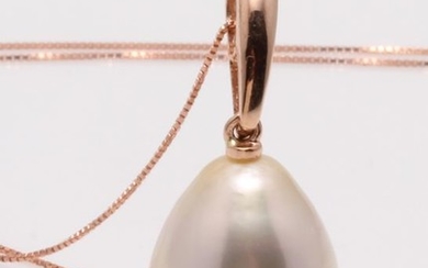 NO RESERVE PRICE - 18 kt. Rose Gold - 11x12mm Champagne Golden South Sea Pearl - Necklace with pendant
