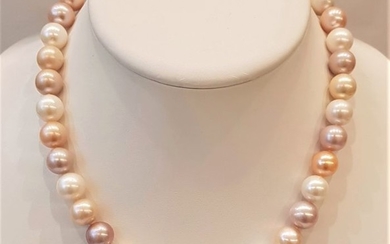 NO RESERVE PRICE - 925 Silver - 11x12mm Multi Cultured Pearls - Necklace