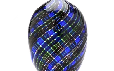 Nanna Backhaus Brown: Tall sculptural vase of clear, blue, violet and green glass in spiral pattern. Signed Nanna Backhaus Brown, 2004. H. 29 cm.
