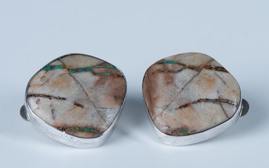 Native American Sterling & Ribbon Turquoise Clip-On Earrings