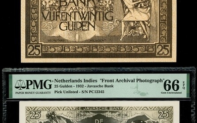 Netherlands Indies: De Javasche Bank, 25 Gulden uniface obverse archival photograph of the adop...