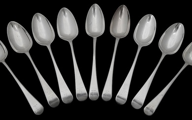 Nine George III silver Old English pattern tablespoons